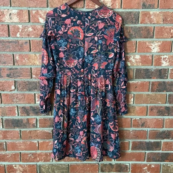Loft Blue Coral Hydrangea Floral Ruffle Long Sleeve Dress - Picture 10 of 12